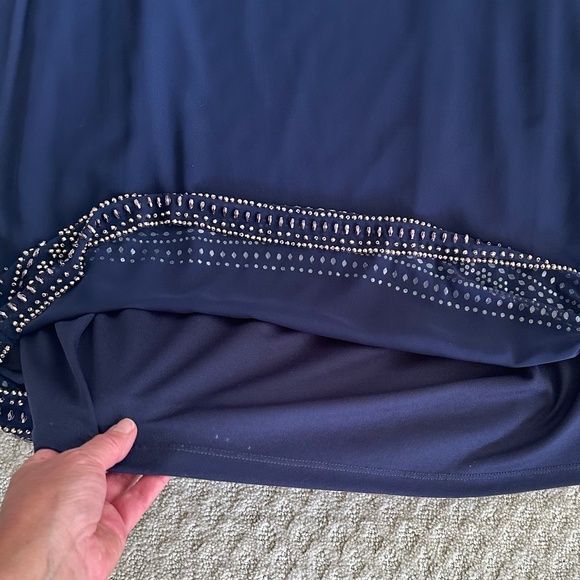 Xscape Embellished Split Sleeve Chiffon Shift Dress Navy Size 18W Cocktail - Picture 9 of 15